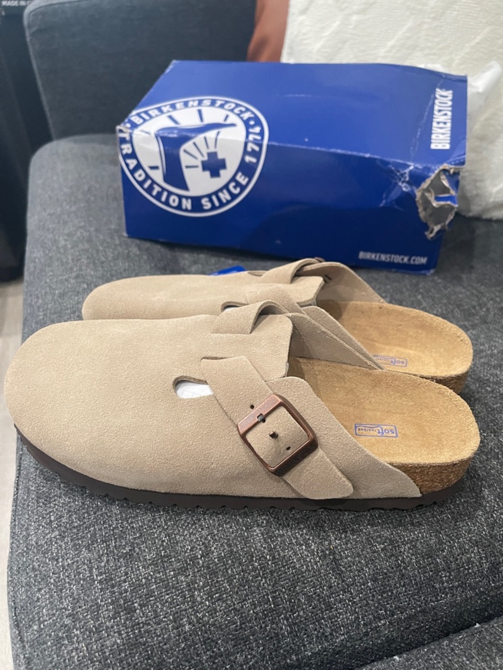 Birkenstock Boston BS Taupe Soft Suede Clogs